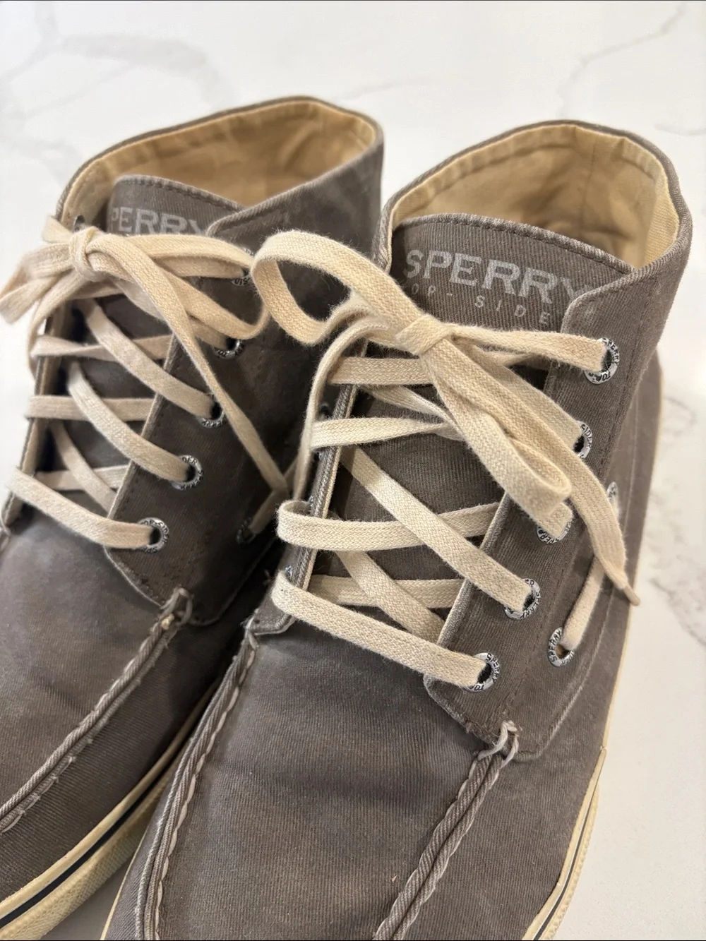 Sperry Men's Taupe Grey Canvas High-Top Boat Shoes Size 10.5